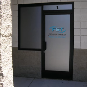 Frosted door and windows with logo