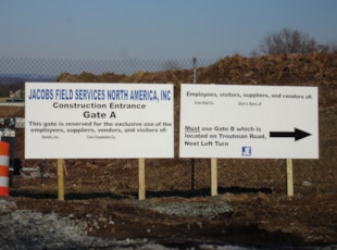 Wayfinding Post and Panel Sign for Construction Site