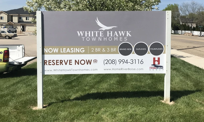 Post and Panel Sign for Townhomes Now Leasing