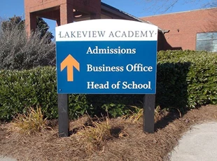 Blue Post and Panel Directional Sign for Lakeview Academy