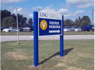 Blue Post and Panel Directional Sign for University