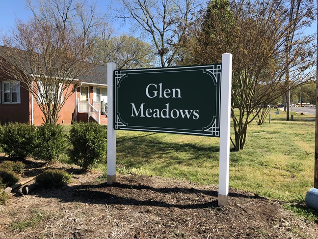 White Post and Panel Sign for Glen Meadows Community
