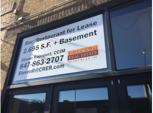 Real Estate Corrugated Window Graphic for Bar Restaurant for Lease