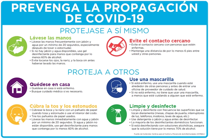 Prevent the Spread of COVID-19 Sign in Spanish