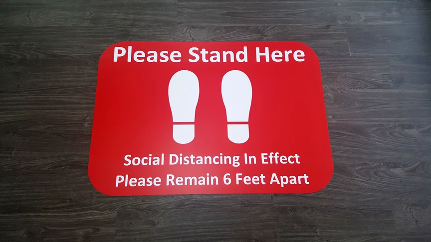 Social Distancing Floor Graphics for Please Stand Here