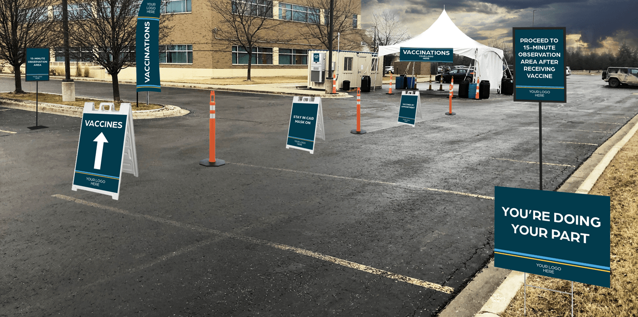 Vaccination Distribution Signs Including A-Frames, Yard Signs, Banners and More