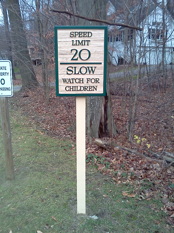 Painted sandblasted wooden sign