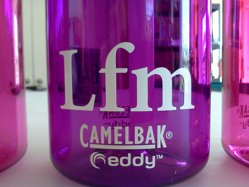 Cut vinyl on water bottle.