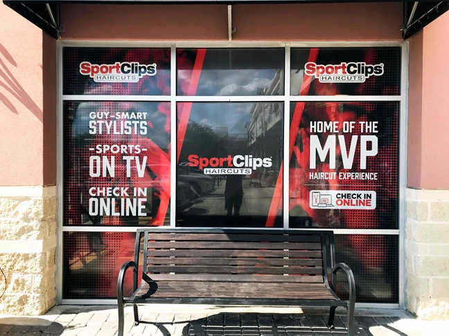 Perforated Window Graphics for a Sport Clips Storefront