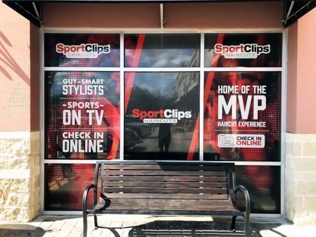 Perforated Window Graphics for a Sport Clips Storefront