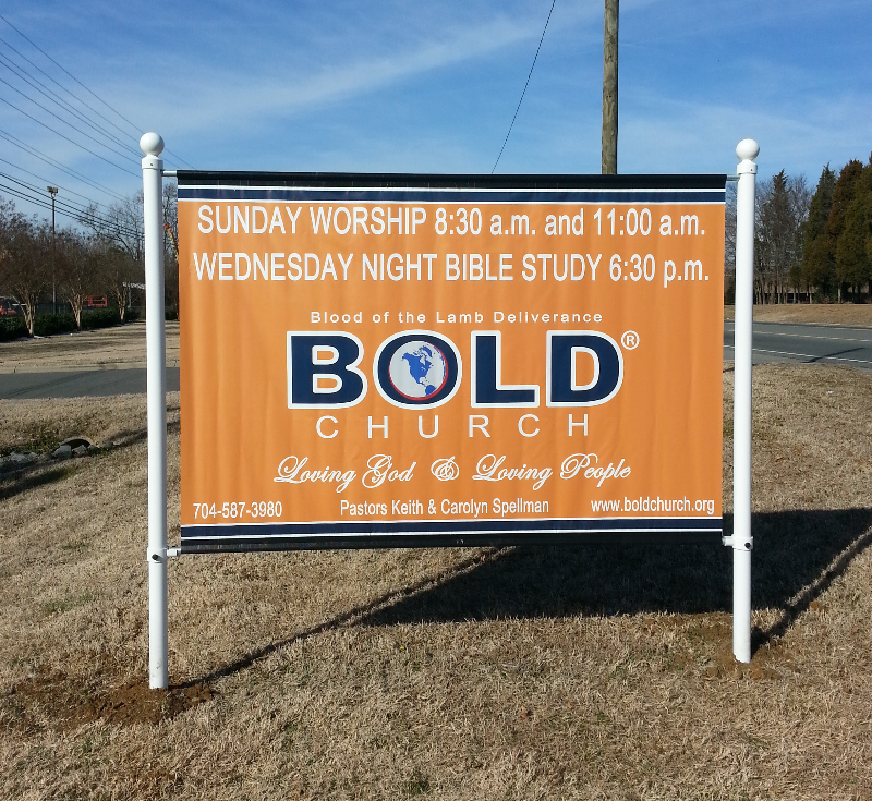 exterior pole pocket banner std., adjustable hieght