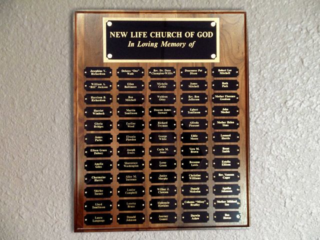 Laser Etched Memorial Plates On Walnut Wood Plaque