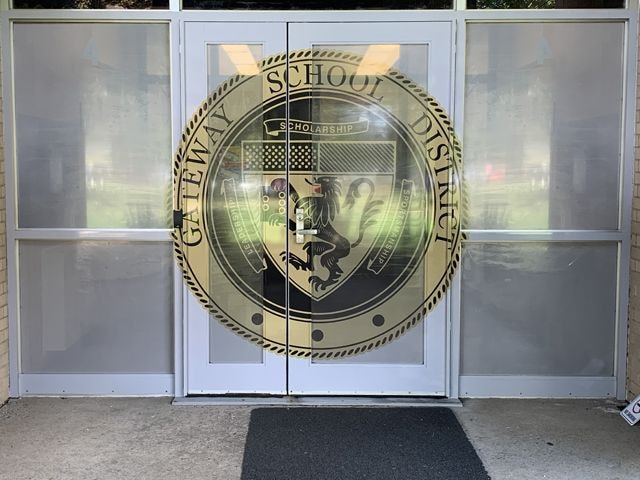 School Entry Graphics Consisting Of Window Perf And Opaque Film