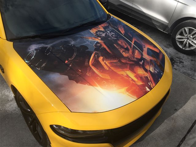 Transformer Hood Wrap For A Dodge Charger