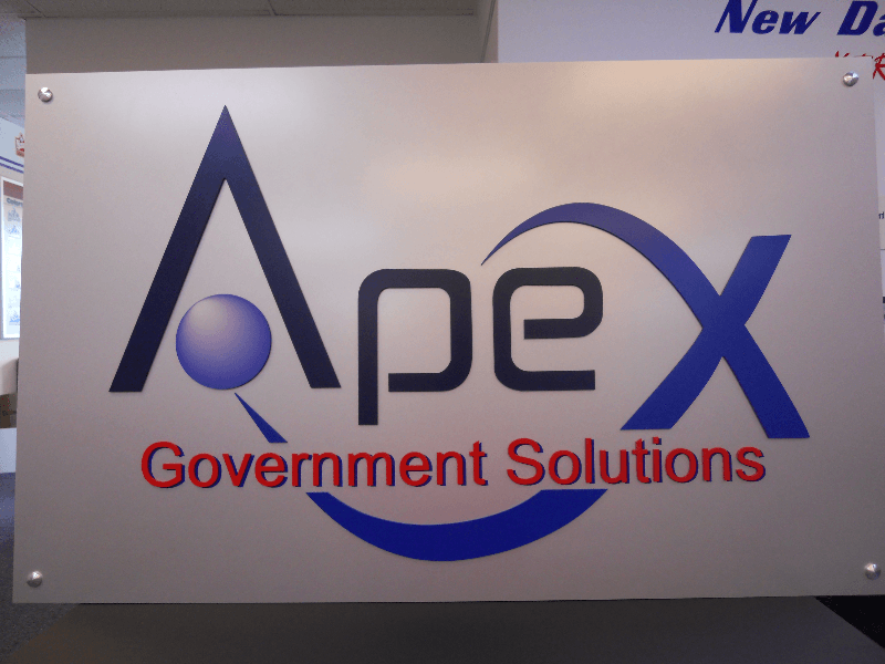 Custom Routed Apex PVC Signage, with Brushed Alluminum Wall Stand-offs