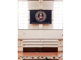 Dye Sub Fabric Banner Hanging in High School Gym