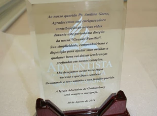 Clear Acrylic Award with glossy wood stand