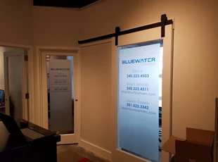 Printed Frosted Vinyl for BlueWater Financial Partners in Washington, DC 