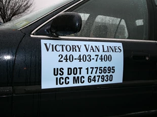 Vehicle Magnet for Victory Van Lines in Rockville, MD.