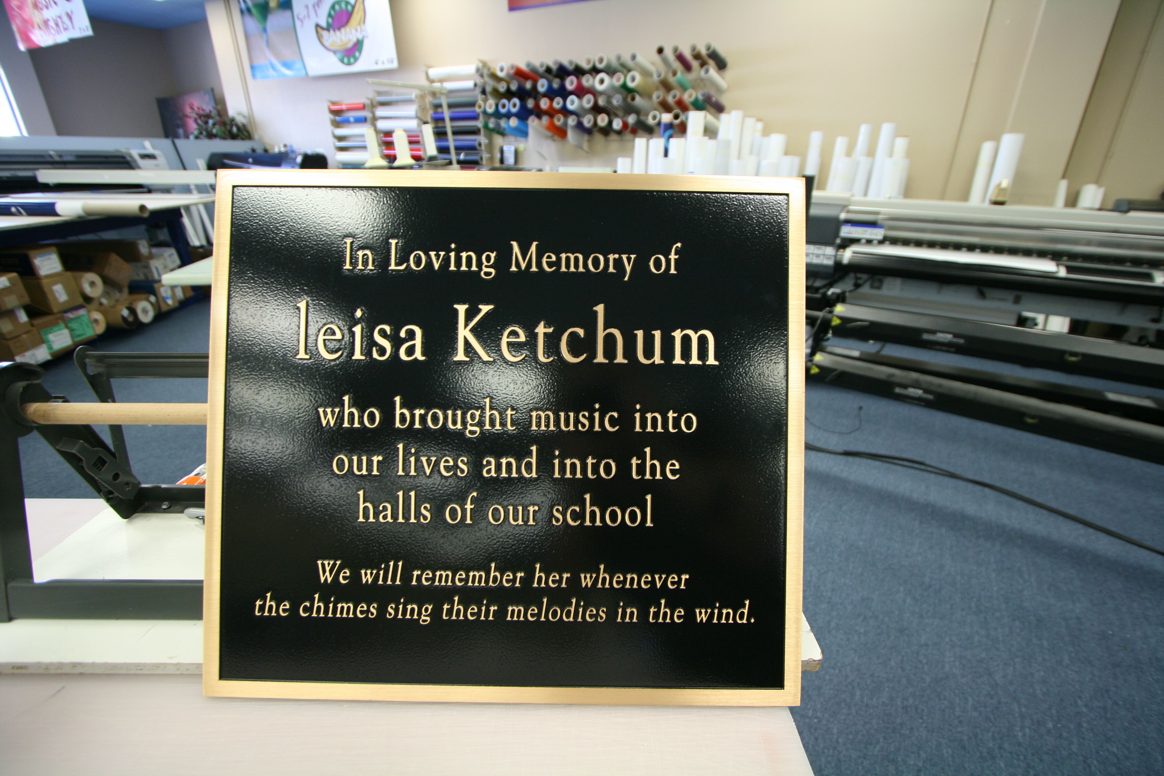 custom engraved memorial plaque in memory of