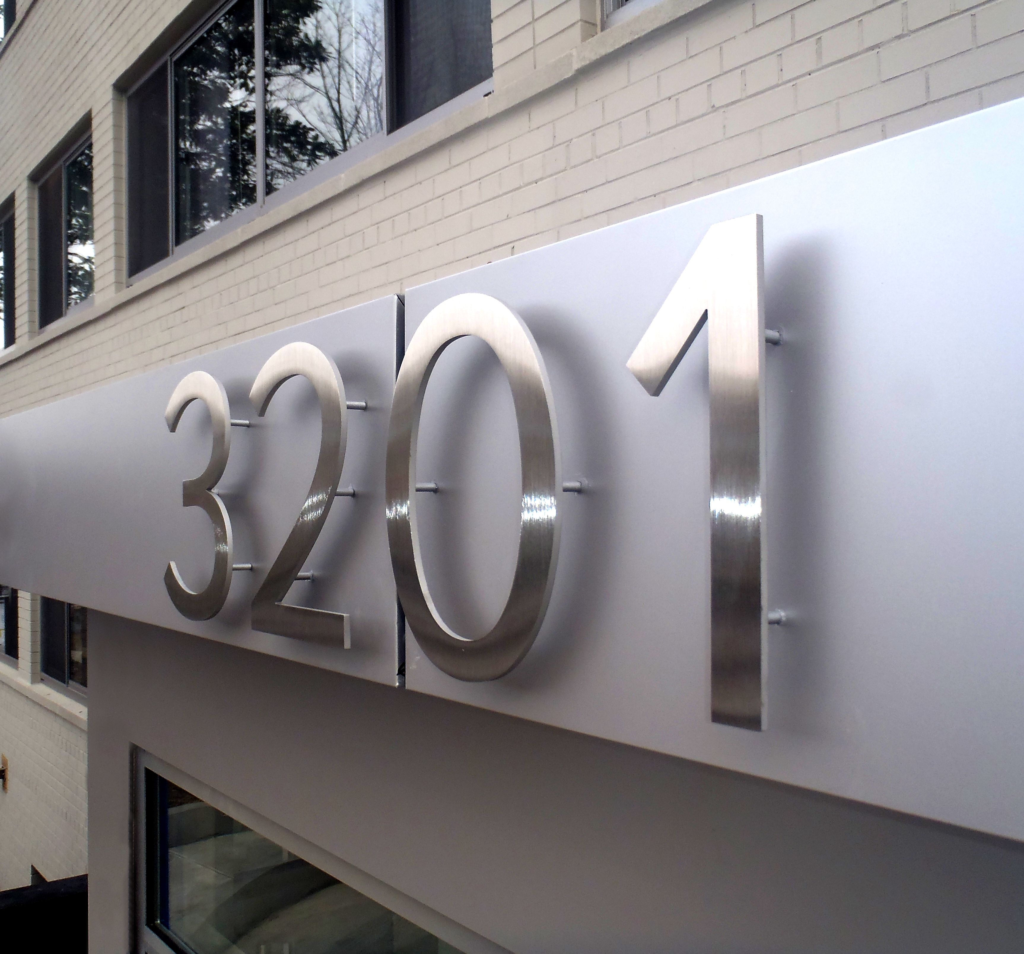 custom cut metal numbers sign with standoffs