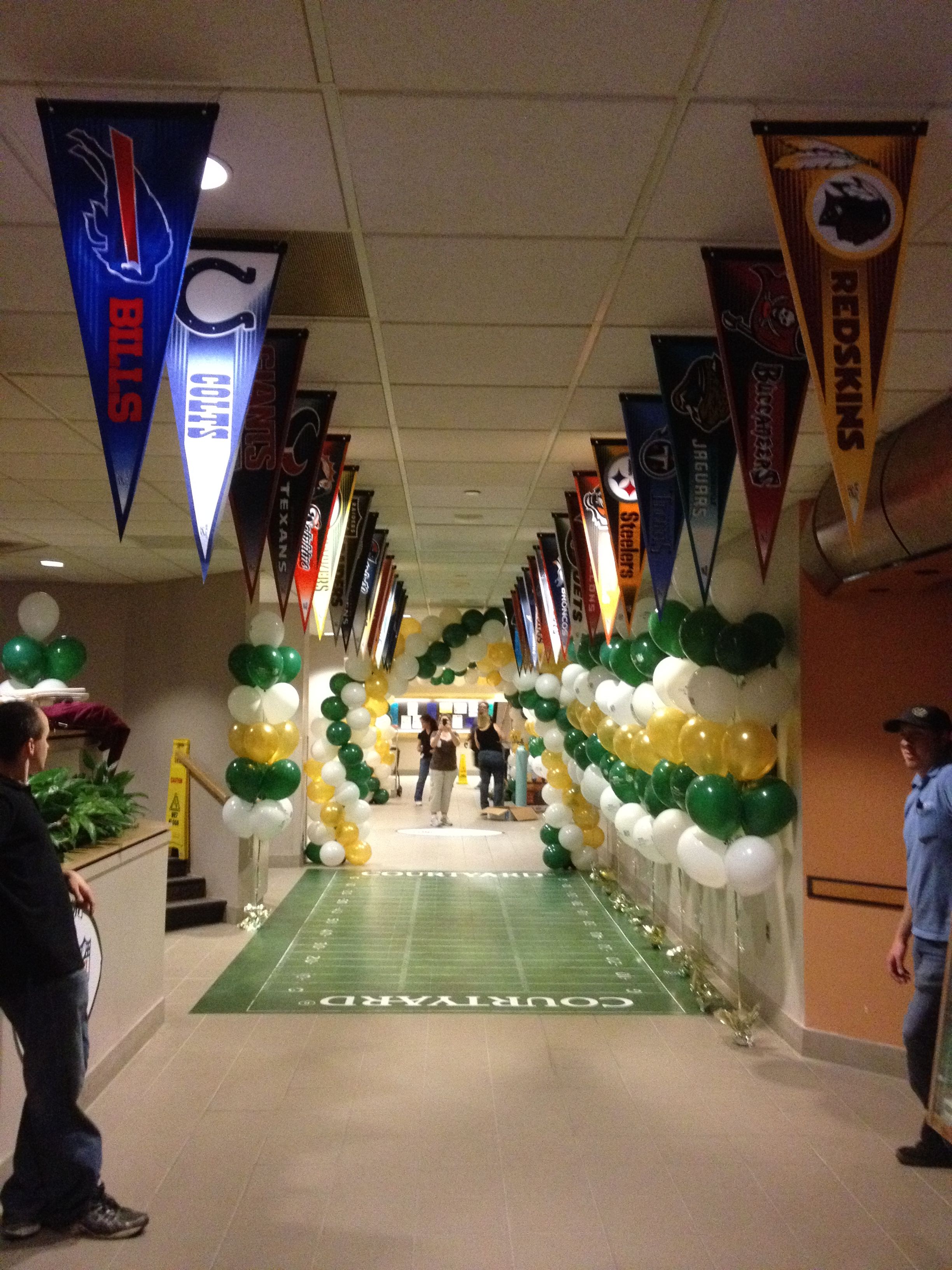 custom printed pennant flags football hallway display