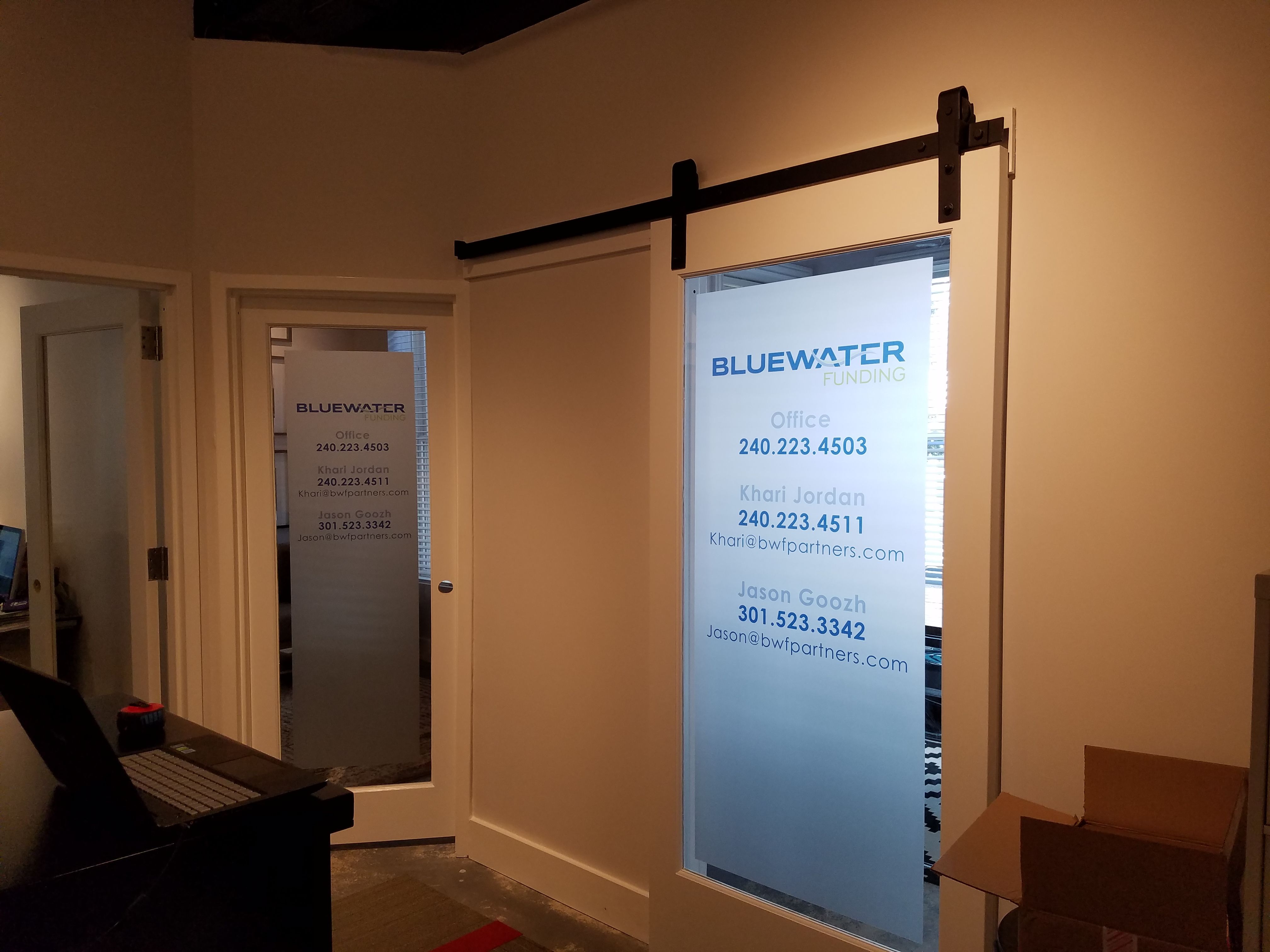 frosted privacy film on suite door custom printed