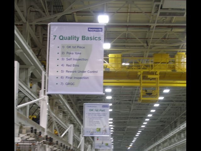 row of banners in assembly area