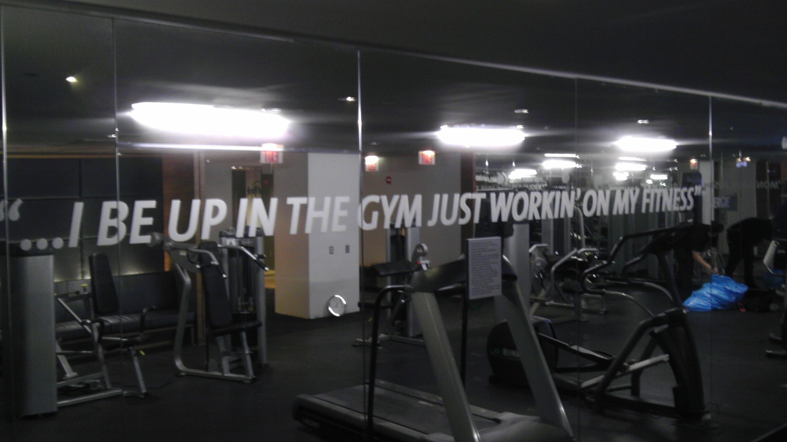 Lettering on mirrors for Hard Rock Hotel's gym