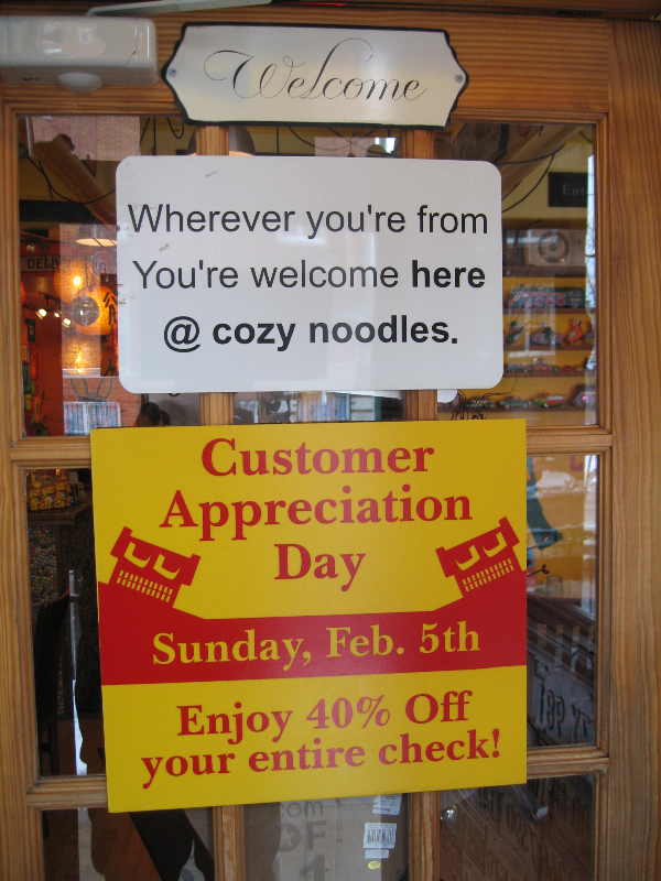 Cozy Noodles and Rice signage