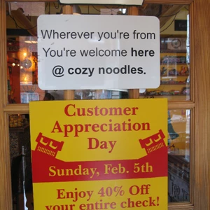 Cozy Noodles and Rice signage