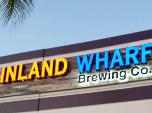 dimensional lettering, logo, illuminated, light, inland wharf, brewery, signs by tomorrow, temecula, inland valley, southern california