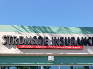 dimensional lettering, logo, illuminated, light,  stromsoe insurance, murrieta, signs by tomorrow, temecula, inland valley, southern california
