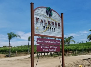 Sandblasted Sign | Rust-look Steel Frame | Routed & Sandblasted Signs | Post & Panel | Temecula Wine Country | Falkner Winery