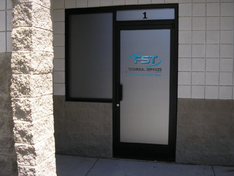 Frosted door and windows with logo