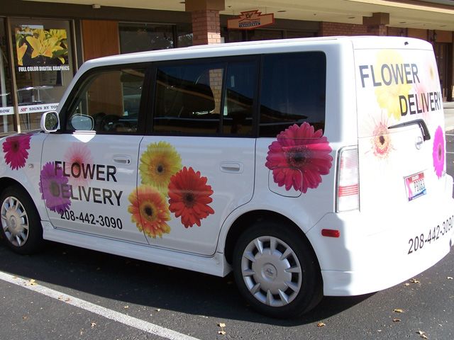 Individual digitally-printed flowers give the impression of a full wrap