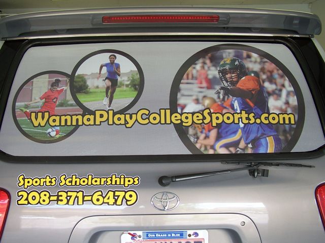 Photos and bold lettering  tell the story using window perf