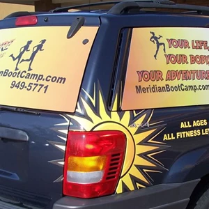 Digitally printed window perf combined with printed and cut vehicle graphics