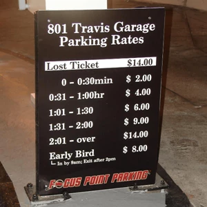Pay structure signs for parking garage