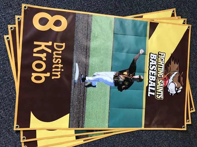 Custom University sports banners with player photo and team logo