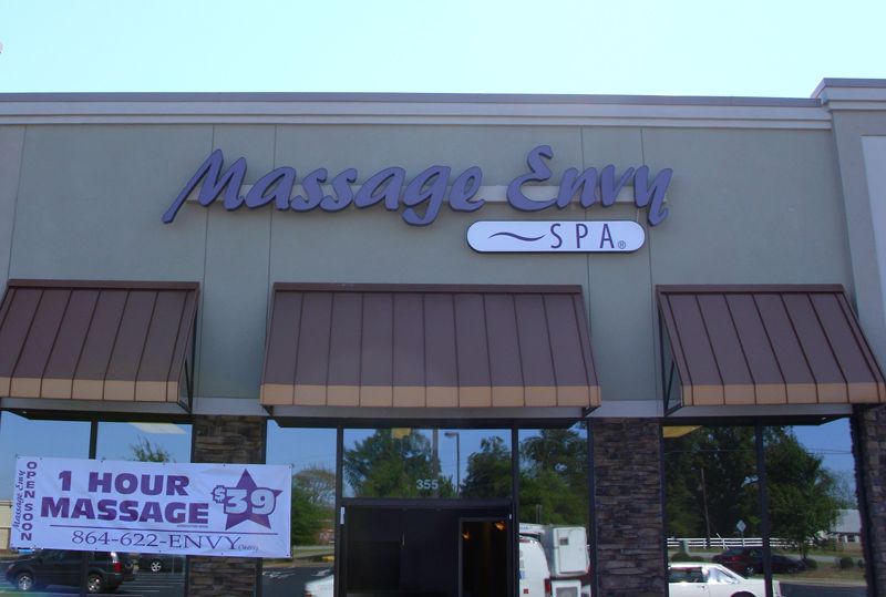 Massage Envy: Internally illuminated color changing channel letters