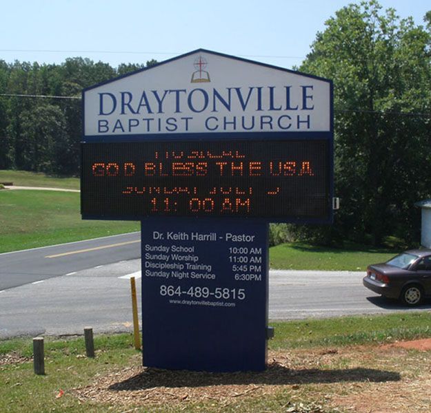 Draytonville Baptist Church, Monochrome LED message center monument with fabricated aluminum main id