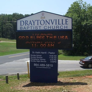 Draytonville Baptist Church, Monochrome LED message center monument with fabricated aluminum main id