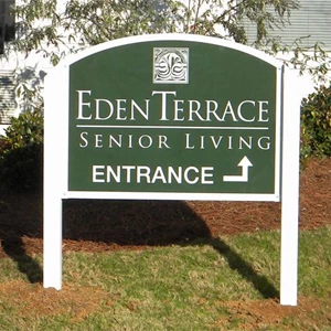 Eden Terrace, Poly-Metal sign attached to wood posts.