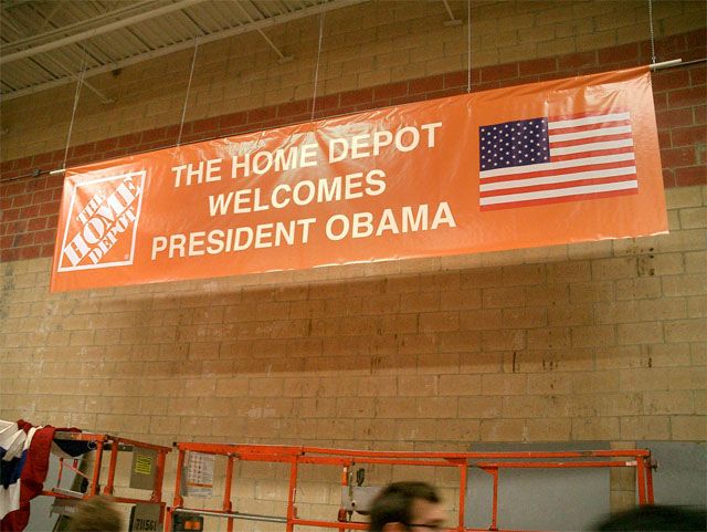 Banner for Obama speech