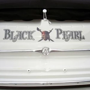 Black Pearl Boat Lettering with Pirate Decal