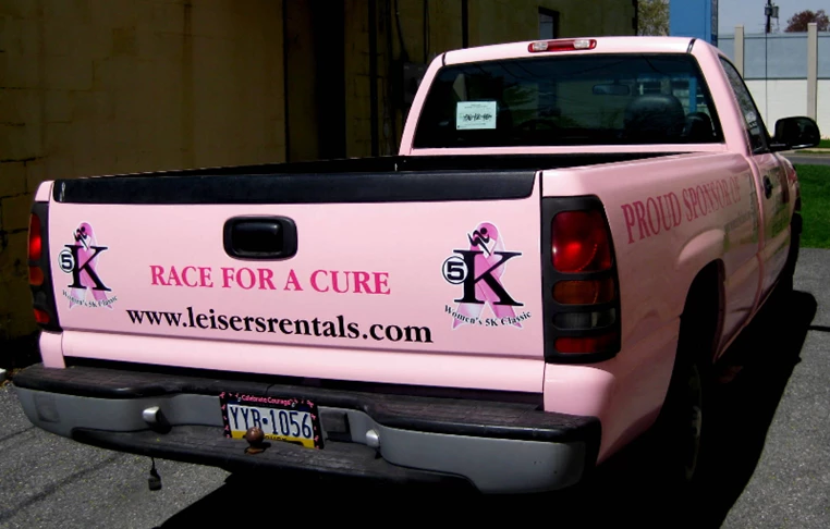Breast Cancer Pink Sign Lettered Truck
