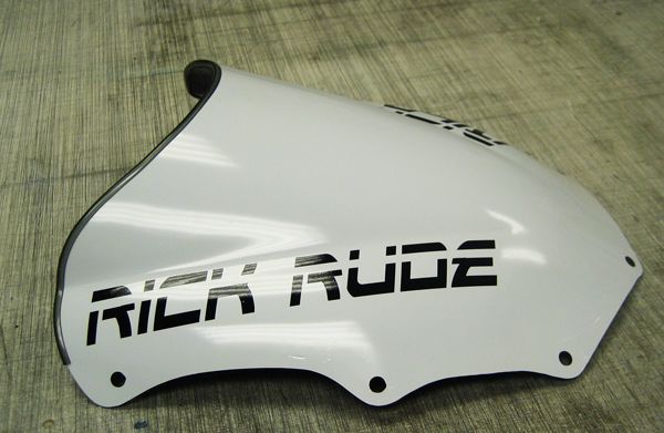 Motorcycle Shield Decal Custom Lettering and Motorcycle Shield Wrap