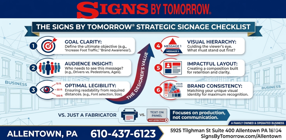 Good signage is more than just material. It’s about effective communication. Our design checklist ensures your signs are visible, impactful, and built for your specific business goals.