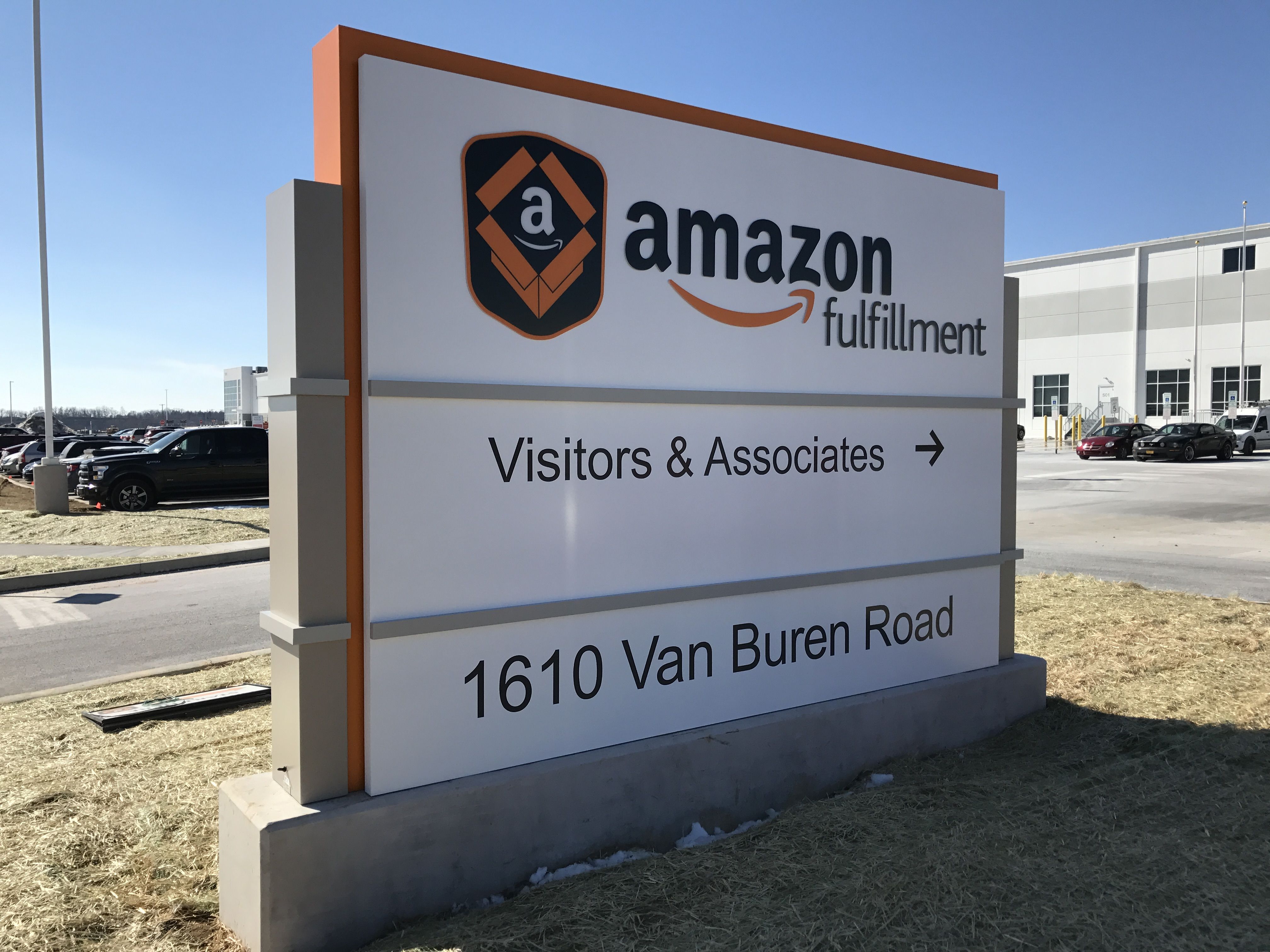 Amazon Monument Sign Installation - Crafted Manufactured Large Site Signs - Business Sign for Amazon Lehigh Valley Easton PA
